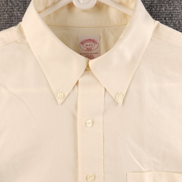 Brooks Brothers 16 32/33 Non-Iron Button-Down Cotton Yellow Pocket Shirt Solid - Picture 1 of 16